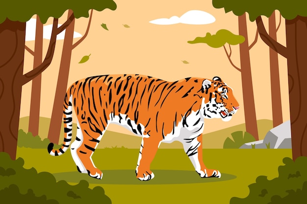 Vetor grátis ilustração de tigre na natureza