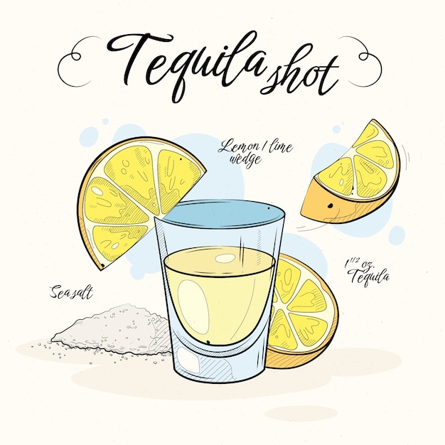 Vetor grátis ilustração de tiro de tequila desenhada à mão