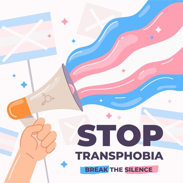 Ilustração de transfobia de parada desenhada à mão