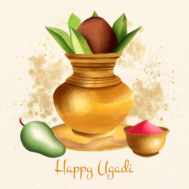 Ilustração de ugadi em aquarela