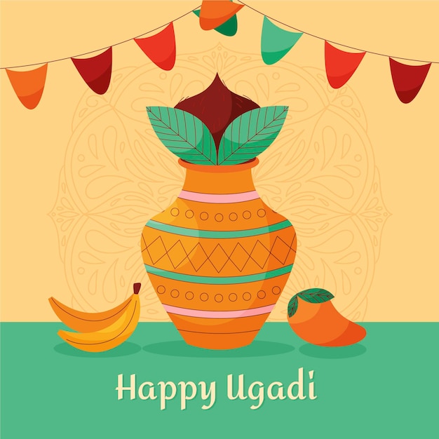 Ilustração de ugadi feliz desenhada à mão