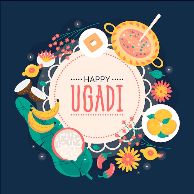 Ilustração de ugadi feliz desenhada à mão