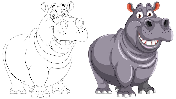 Vetor grátis ilustração de um duplo de hipopótamos de desenho animado