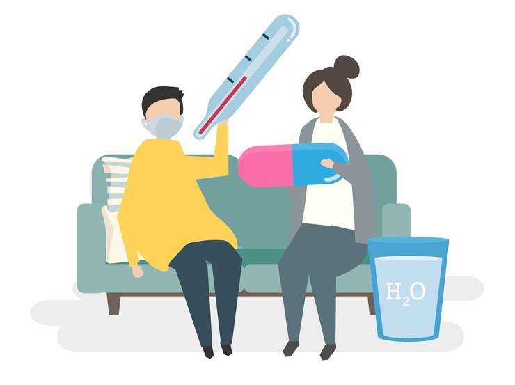 Vetor grátis ilustração de um homem doente em um sofá
