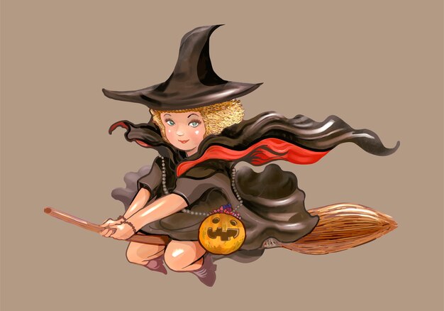 Ilustração de um ícone de bruxa para o Halloween