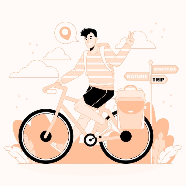 Vetor grátis ilustração de um menino plano desenhado à mão montando uma bicicleta