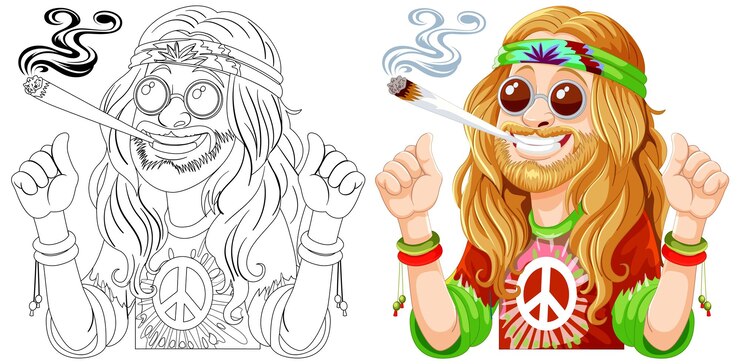Vetor grátis ilustração de um personagem hippie fumando