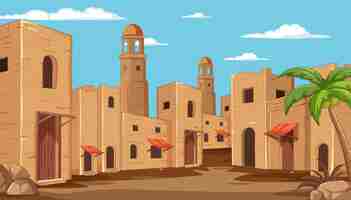 Vetor grátis ilustração de uma cidade no deserto ao meio-dia