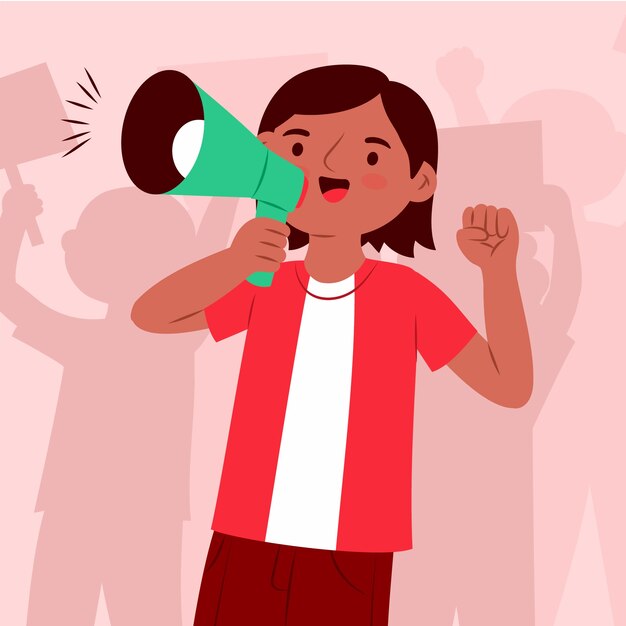 Ilustração de uma jovem em uma demonstração