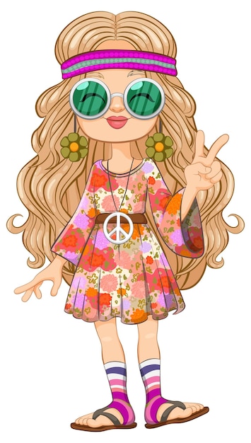 Ilustração de uma rapariga hippie amante da paz