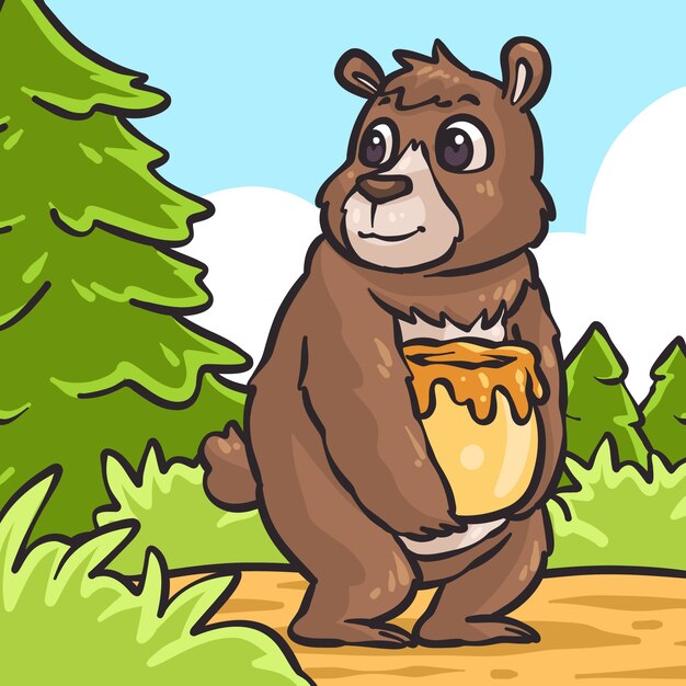 Vetor grátis ilustração de urso de desenho animado desenhada de mão