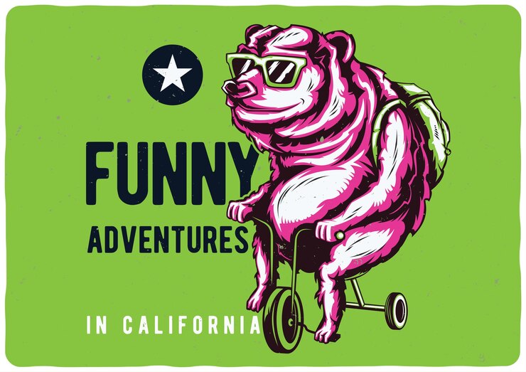 Vetor grátis ilustração de urso em uma bicicleta. aventuras engraçadas na califórnia