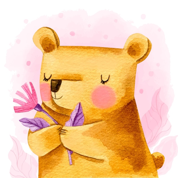 Ilustração de urso feminino em aquarela