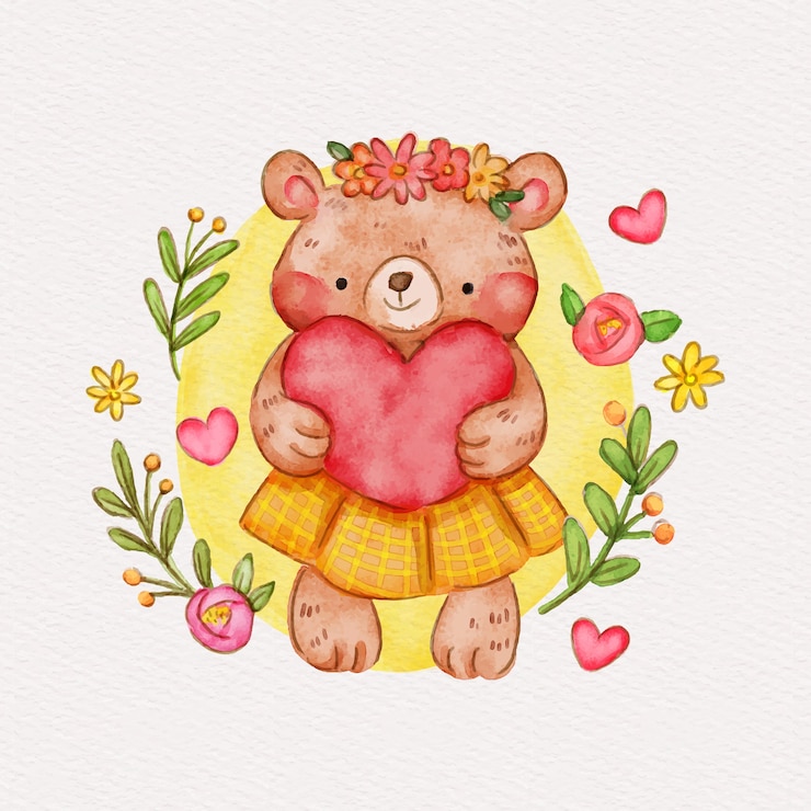 Vetor grátis ilustração de urso feminino em aquarela