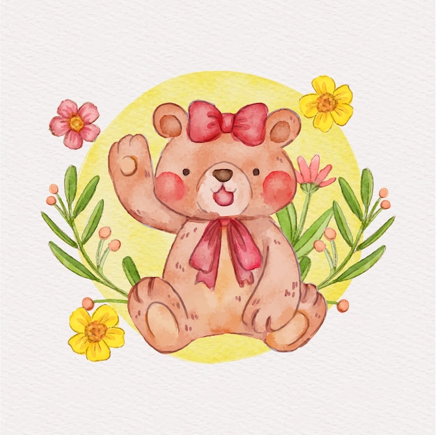 Vetor grátis ilustração de urso feminino em aquarela