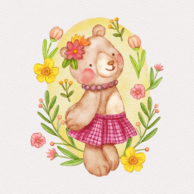 Vetor grátis ilustração de urso feminino em aquarela