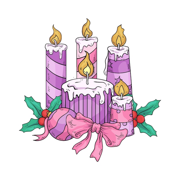 Ilustração de velas roxas desenhadas à mão