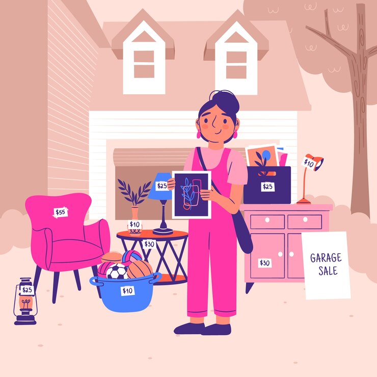 Vetor grátis ilustração de venda de garagem desenhada à mão