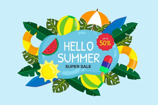 Ilustração de venda de verão plana olá