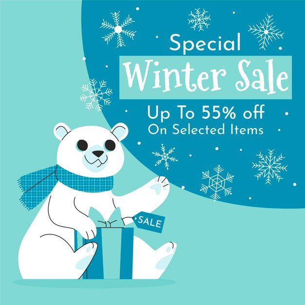 Ilustração de venda plana de inverno desenhada à mão e banner