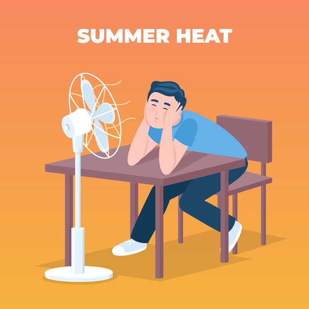 Ilustração de ventilador de calor de verão desenhada à mão