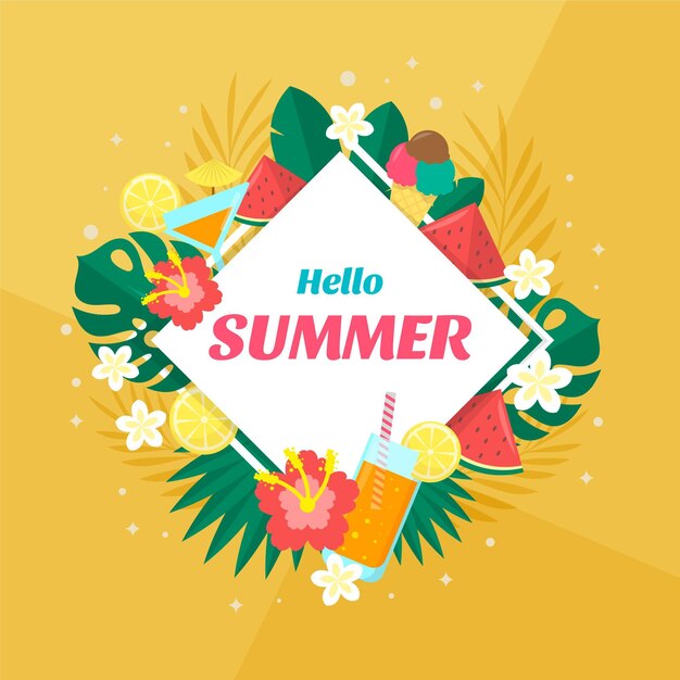 Ilustração de verão plana olá