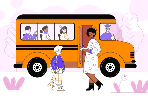 Ilustração de viagem escolar desenhada à mão