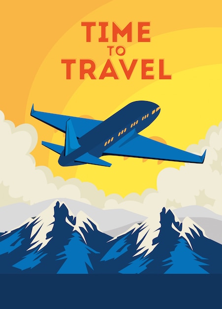 Ilustração de viagens com avião voando