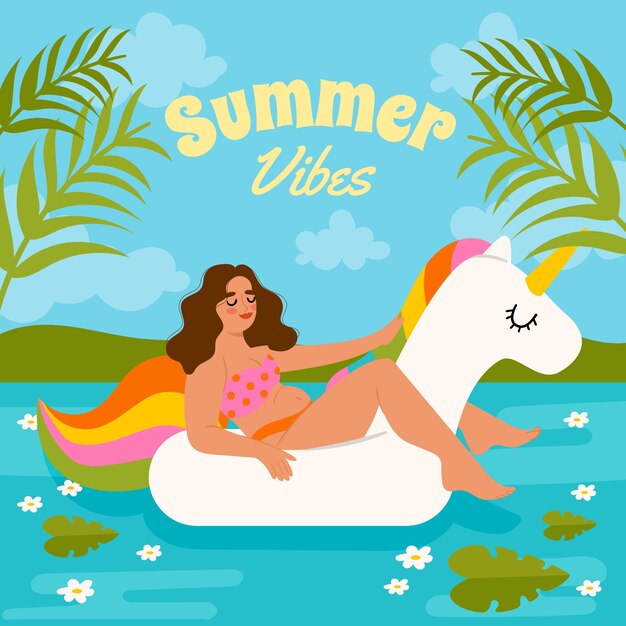 Ilustração de vibrações de verão plana desenhada à mão de verão