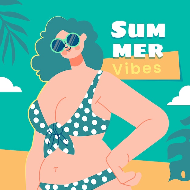 Vetor grátis ilustração de vibrações de verão planas com mulher vestindo biquíni
