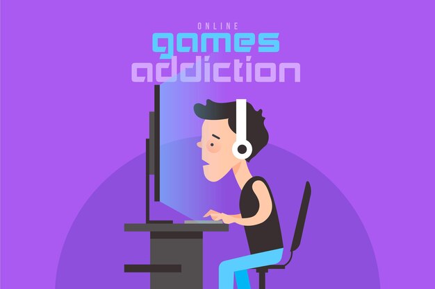 Ilustração de vício de jogos online com jogador jogando