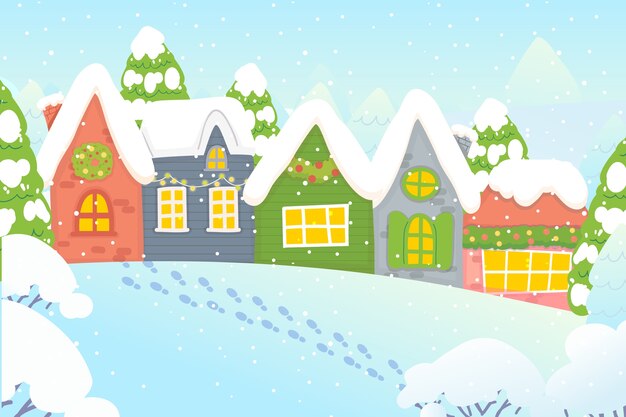 Ilustração de vila de natal desenhada à mão