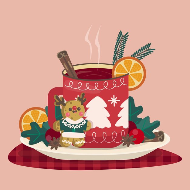 Ilustração de vinho quente desenhada à mão