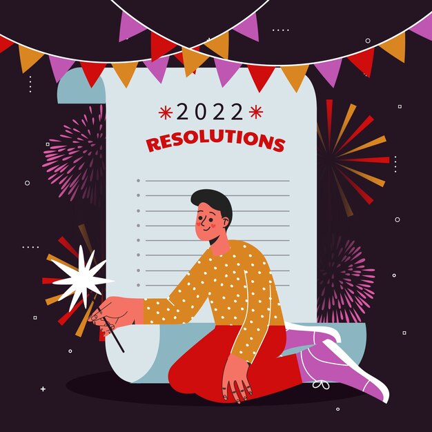 Ilustração desenhada à mão das resoluções planas de ano novo