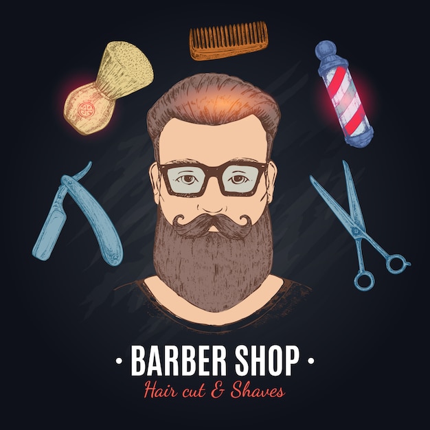 Ilustração desenhada à mão de barbearia