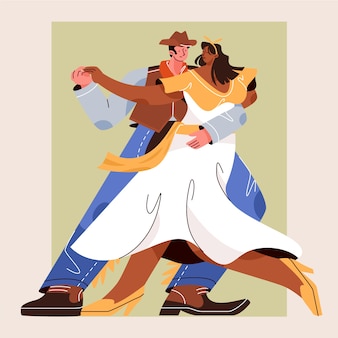 Ilustração desenhada à mão de casal gaúcho dançando