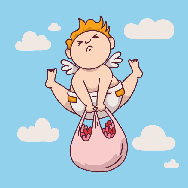 Ilustração desenhada à mão de Cupido do Dia dos Namorados