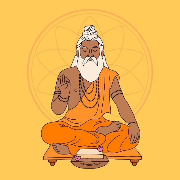 Ilustração desenhada à mão de guru purnima