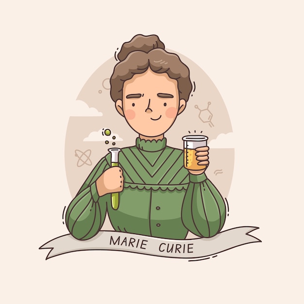 Vetor grátis ilustração desenhada à mão de marie curie