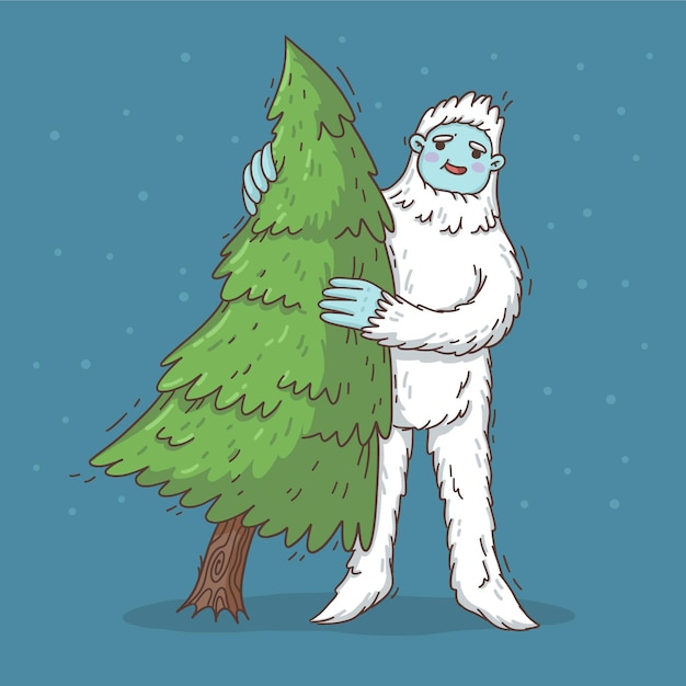 Vetor grátis ilustração desenhada à mão de yeti abominável boneco de neve