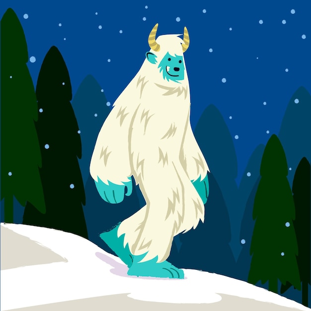 Vetor grátis ilustração desenhada à mão de yeti abominável boneco de neve