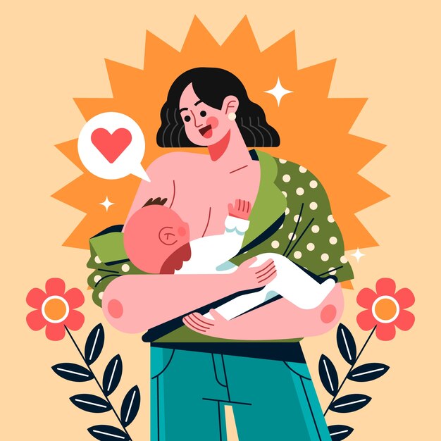 Ilustração desenhada à mão design plano de leite materno