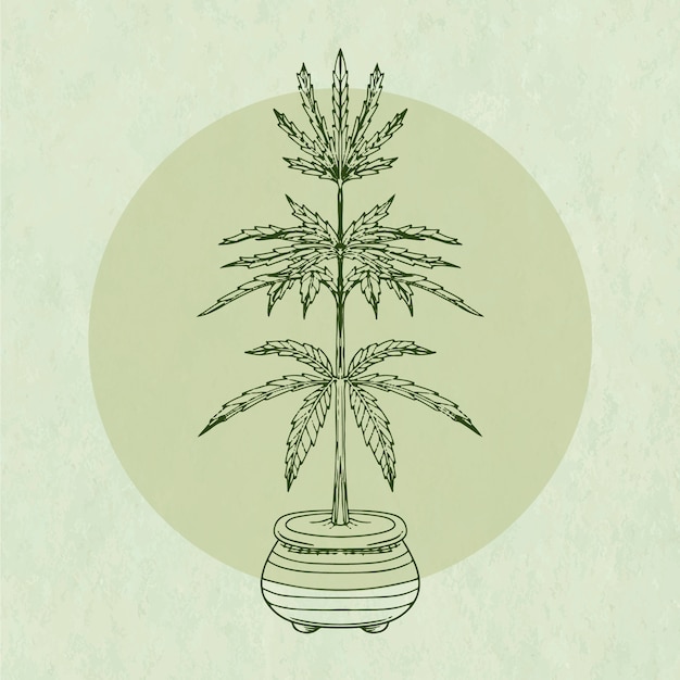 Vetor grátis ilustração desenhada à mão do contorno de uma folha de maconha