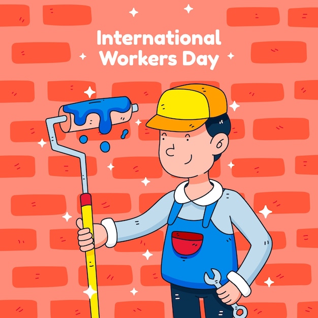 Ilustração desenhada à mão do dia internacional dos trabalhadores