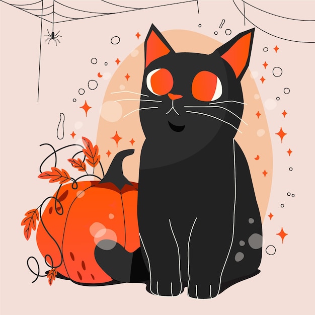 Ilustração desenhada à mão do gato do dia das bruxas