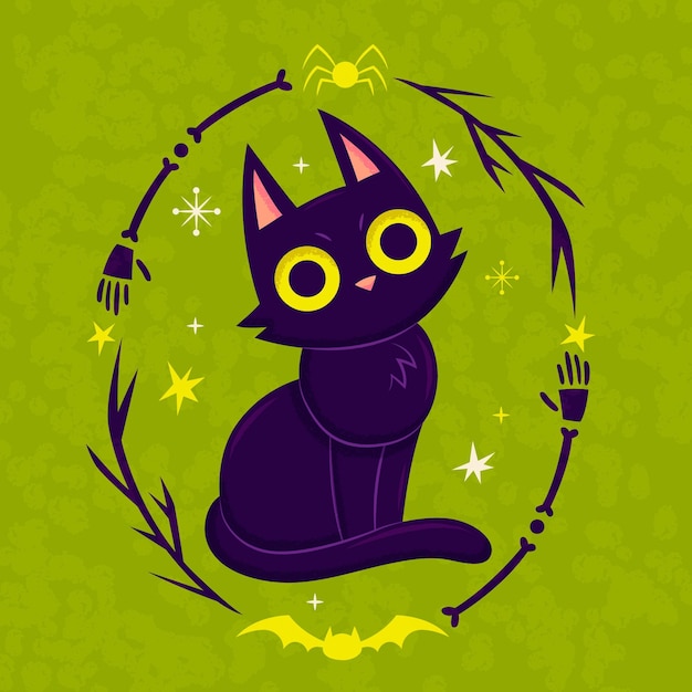 Vetor grátis ilustração desenhada à mão do gato do dia das bruxas