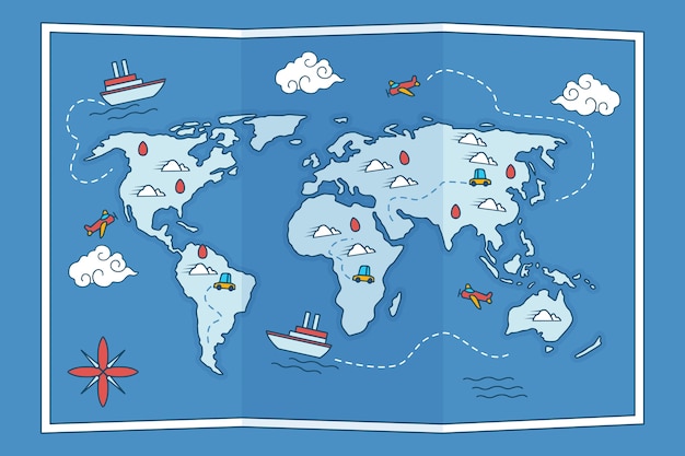 Vetor grátis ilustração desenhada à mão do mapa do mundo