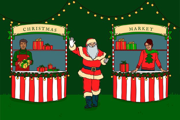 Ilustração desenhada à mão do mercado de natal