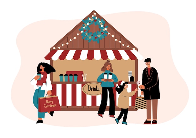 Ilustração desenhada à mão do mercado de natal