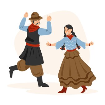 Ilustração desenhada à mão do personagem gaúcho dançando